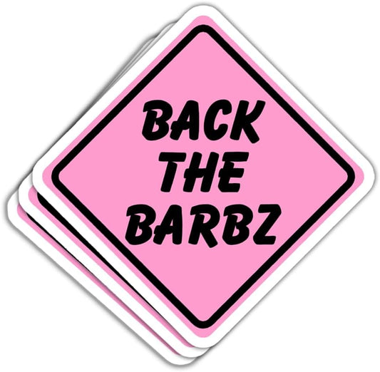 MAIANEY (3Pcs) Back The Barbz Sticker, Funny Pink Sign Fanchant Stickers for Laptop Water Bottle Phone Car Bumper Window Helmet, Stickers 3"x4".