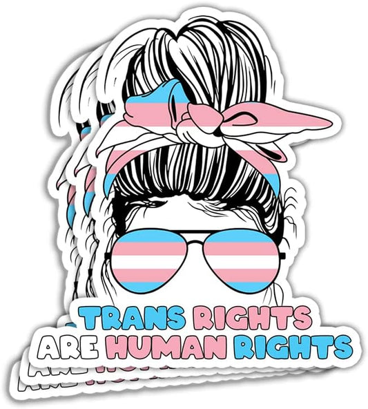 MAIANEY 3Pcs/Pack - Trans Rights are Human Rights Stickers Trans Rights Messy Bun LGBT Pride Human Rights Sticker for Laptop Water Bottle Phone Car Van Bumper Window, Stickers 3x4 inch