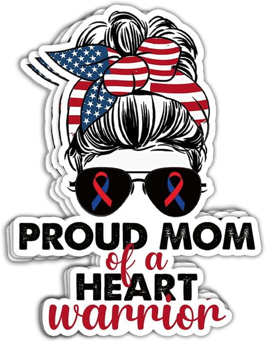 MAIANEY (3 Pcs) Proud Mom Of A Heart Warrior Sticker CHD Awareness Sticker Congenital Heart Defect Awareness Sticker CHD Warrior Support CHD Gifts Decoartions For Laptop Bottles Car Window Sticker 3"x4"