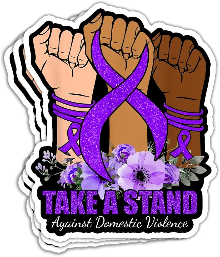 MAIANEY (3 Pcs) Domestic Violence Awareness Sticker Take A Stand Against Domestic Violence Autism Awareness Month Ribbon Gifts Stickers Waterbottle Wall Car Phone Laptop Bicycle Helmet Stickers 3"x4"